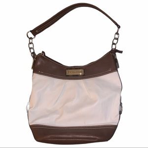 Chaps Brown & White Faux Leather Medium Purse